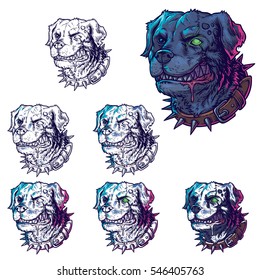 Vector set illustrations of evil mad dogs