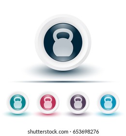 Vector set of illustrations of glossy icons or buttons with colorful shadows. Template with kettlebell symbol.