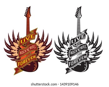 Vector set of illustrations with guitar, tape and text.