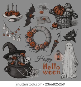 Vector set of illustrations for halloween