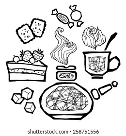 vector set of illustrations of items related to coffee and dessert