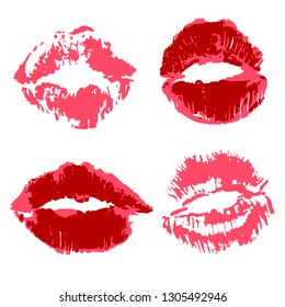 Vector set of illustrations. Lips, kisses. Collection of romantic elements for graphic design