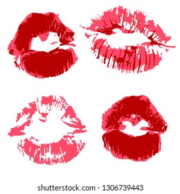 Vector set of illustrations. Lips, kisses. Collection of elements for graphic design
