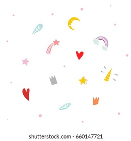 Vector set illustrations of magic. Cute colorful doodle. 