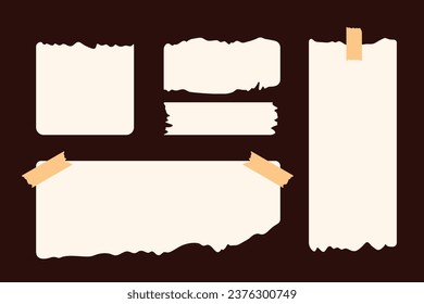 Vector set of illustrations for memo notetaking colorful pieces of paper with adhesive tape