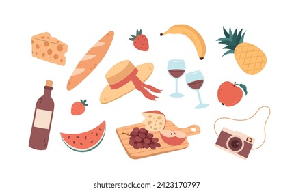 Vector set of illustrations for a picnic on a white background