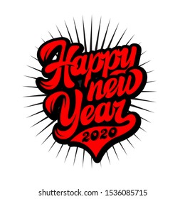 Vector set of illustrations in retro style on theme of New Year celebration with lettering composition and rays.