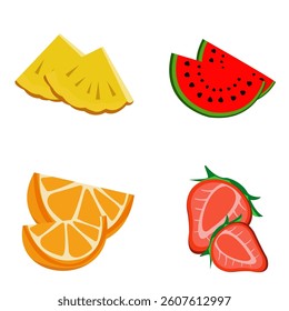 vector set of illustrations of sliced ​​, oranges, watermelon, pineapple,strawberry