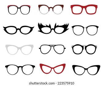 Vector set of illustrations of stylish and funny glasses