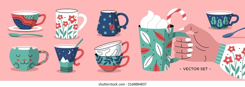 Conjunto vectorial de ilustraciones de tazas de té.