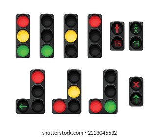 Vector set with illustrations of a traffic light. Traffic regulation.