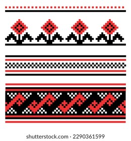 Vector set illustrations of ukrainian folk ornament. Vyshyvanka. Traditional geometric ornament from Eastern Europe on a white background. For tablecloth, dress, skirt, textile design.Ukrainian