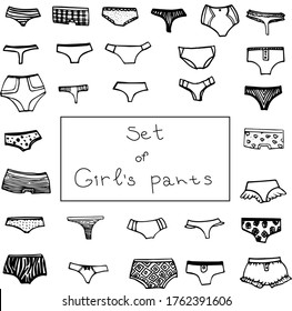 vector set of illustrations of women's underpants in the style of drawing by hand