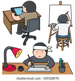 vector set of illustrator, cartoonist, artist
