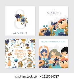 Vector set of illusttation. 8 march, International Women's Day. Vector template with lettering design, women and flowers. Vector set of illusttation. 8 march, International Women's Day. Vector template with lettering design, women and flowers.