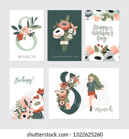 Vector set of illusttation. 8 march, International Women's Day. Vector template with lettering design, women and flowers. Vector set of illusttation. 8 march, International Women's Day. Vector template with lettering design, women and flowers.