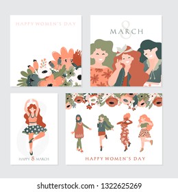 Vector set of illusttation. 8 march, International Women's Day. Vector template with women and flowers. Vector set of illusttation. 8 march, International Women's Day. Vector template with women and flowers.