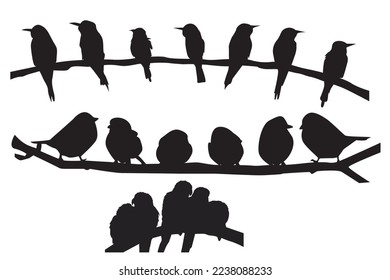 Vektorbild einer Vogelsilhouette auf einem Ast Silhouette eines Vogels auf einem Holzzweig auf weißem Hintergrund