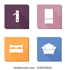 Vector set image image refrigerator. Vintage Retro Armchair icon.  Flat Bed and Door handle with lock icon.