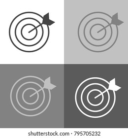 Vector set image of a target pierced by an arrow.  White  dart vector icon on white-grey-black color