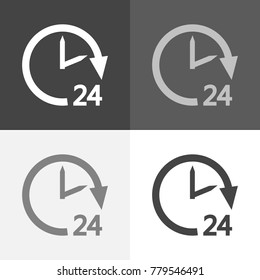 Vector set image of time, 24 hours and infinity. Vector  icon on white-grey-black color.