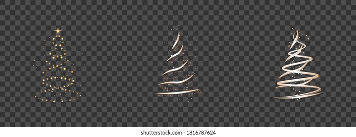 vector set of images of abstract Christmas trees on a transparent background