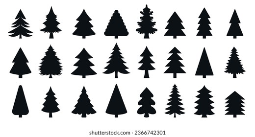 Vector set with images of Christmas trees. Design elements for your use. Holiday, nature and trees concept.