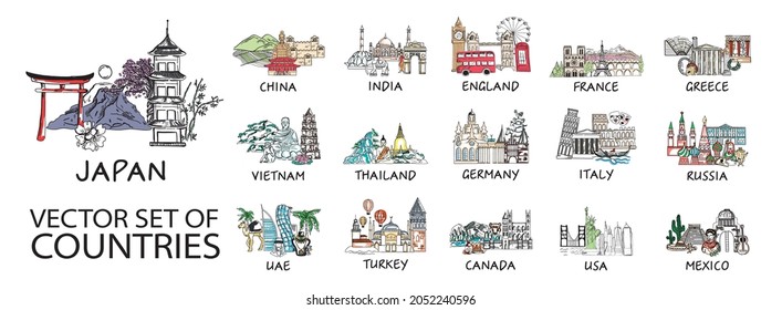 Vector set of images of the countries of the world