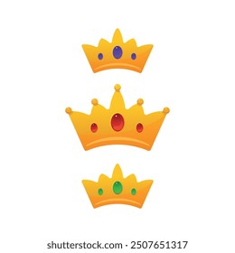Vector set of images with crown on white background. Golden crown. Royal, victory, success.