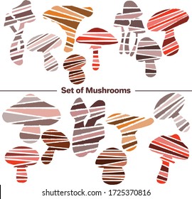 Vector set of images. Vector decorative sketch, illustration. Mushrooms, logo