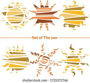 Vector set of images. Vector decorative sketch, illustration. Sun logo