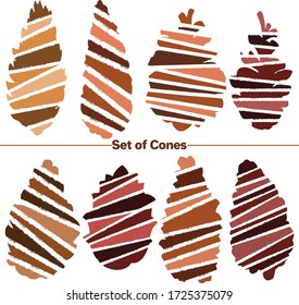 Vector set of images. Vector decorative sketch, illustration. Pine cone, logo