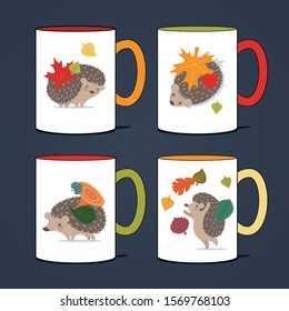 Vector set of images of hedgehogs and an example of their use on circles
