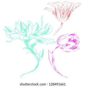  VECTOR set with images of spring flowers for design
