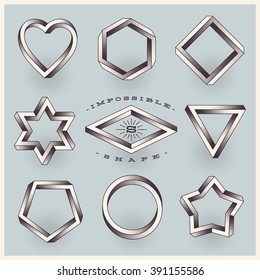 Vector set of impossible shapes with stippled  gradient.