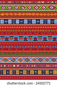 Vector set including ethnic African pattern with multicolored typical elements