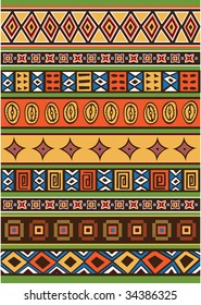 Vector set including ethnic African pattern with multicolored typical elements