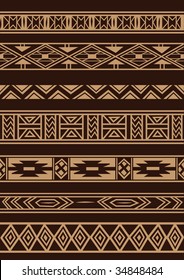 Vector set including ethnic African stripe with geometrically typical elements