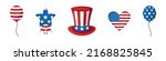 Vector set for Independence day. American flag. Collection with USA heart, star, hat and ballons. USA celebration. Uncle Sam