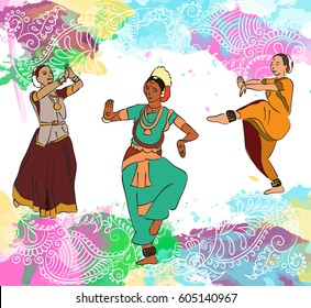 Vector set - indian dancers. Stock illustration for design.