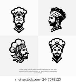 vector set of indian face head chef silhouette logo