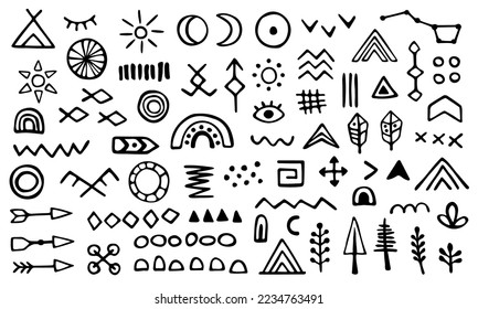 Vector set of Indians doodles. Hand drawn elements isolated on white background.