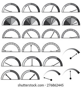 Vector set of indicators. Indicators in the form of a speedometer with arrows.