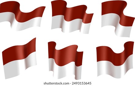 Vector set of Indonesian red and white flags and national colors style Independent Day decorations and celebration