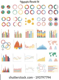 Vector Set Of Infographic Elements Consisting Of 30 Groups, Including Pie Charts, Bar Charts, Column Charts, Area Charts, Line Charts, World Maps, People Icons