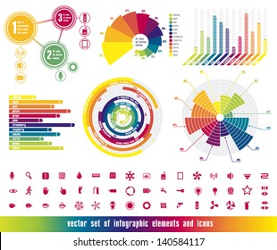 vector set of infographic elements and icons in colors of rainbow