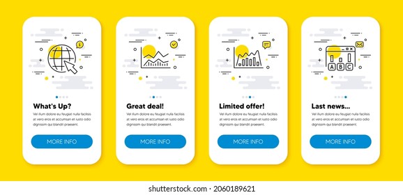 Vector Set Of Infographic Graph, Internet And Trade Infochart Line Icons Set. UI Phone App Screens With Line Icons. Survey Results Icon. Line Diagram, World Web, Business Analysis. Best Answer. Vector