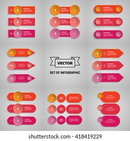 Vector set of infographic. List templates with colorful circles. 3 options, parts, steps. Can be used for graph, diagram, chart, workflow layout, number options, web