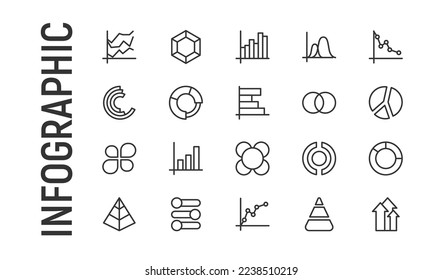 Vector set of infographic thin line icons. Design of 20 stroke pictograms. Signs of infographic isolated on a white background.