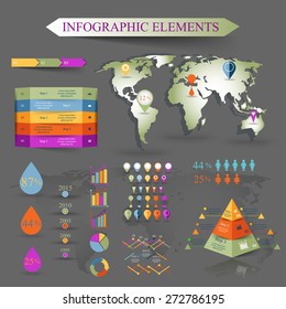 Vector set of infographics elements with map